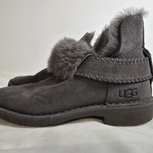 UGG Gray Ankle Boots with Fur Trim